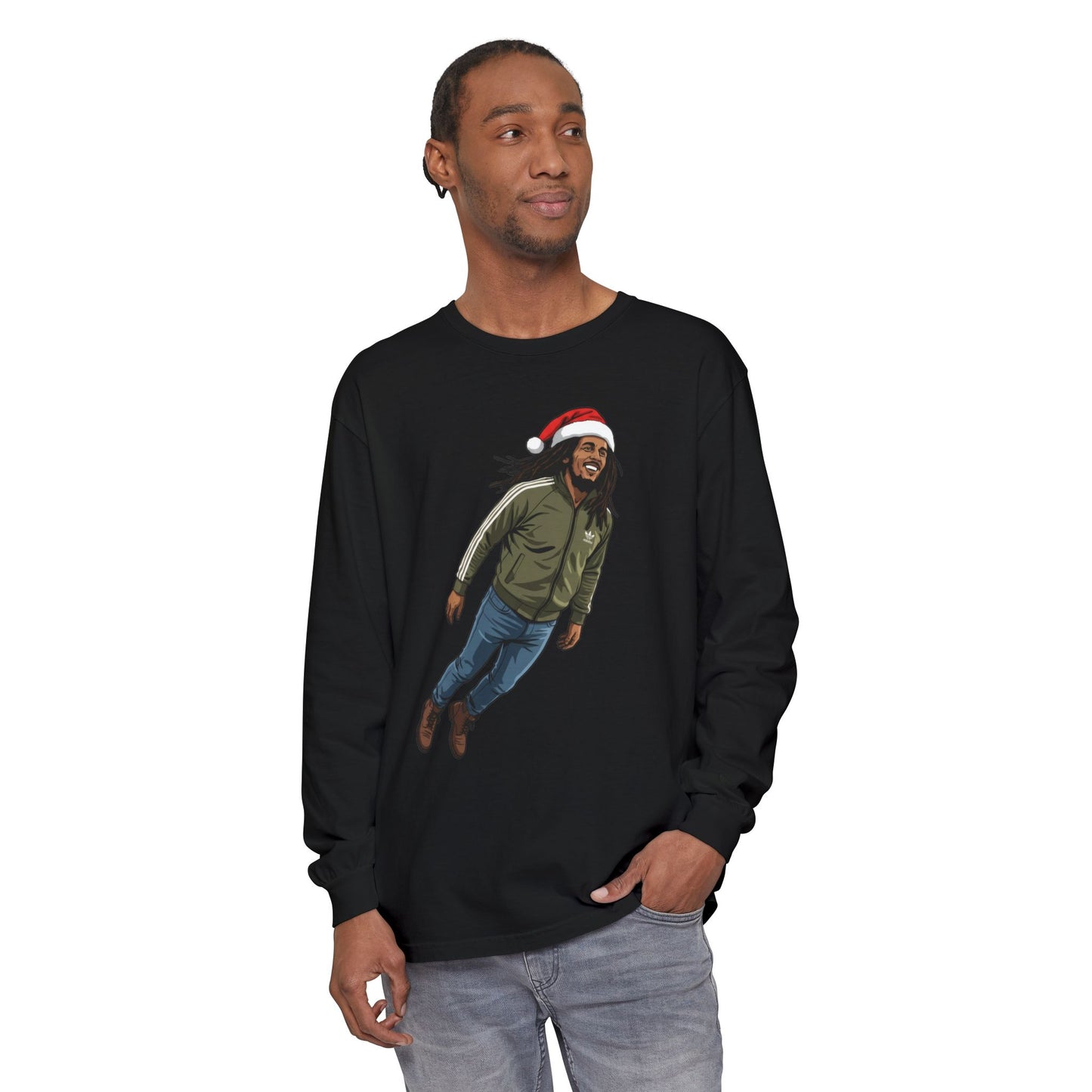 Santa Hat Rasta Man Long Sleeve Tee