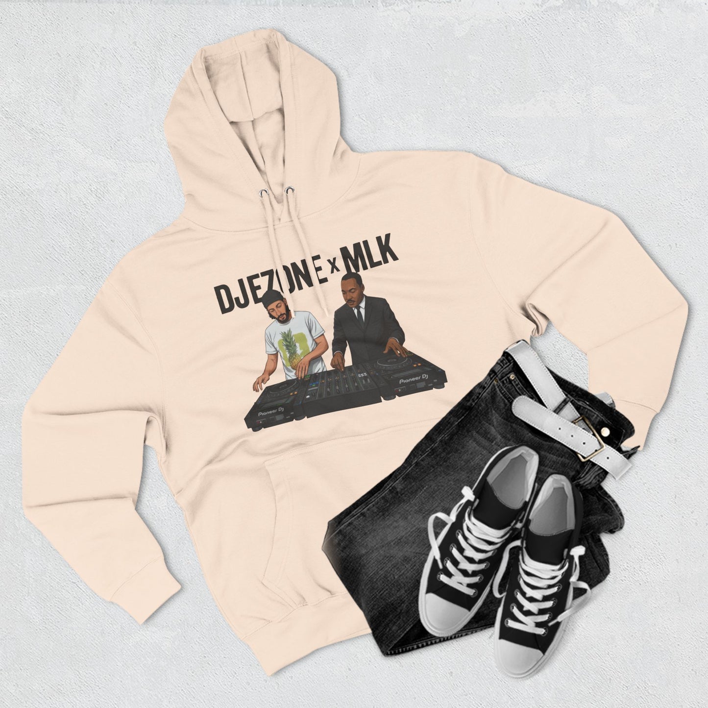 DJ Turntable Collaboration Hoodie — 'DJEZONI x MLK' Graphic Fleece Pullover