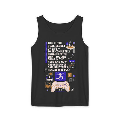 Gamer Quote Tank Top — “Real Secret of Life” Graphic Vest