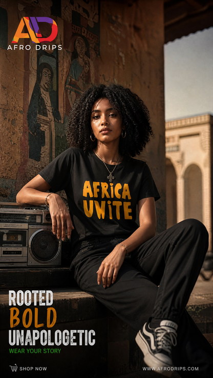 Africa Unite Tee — Hand-Painted Orange Type
