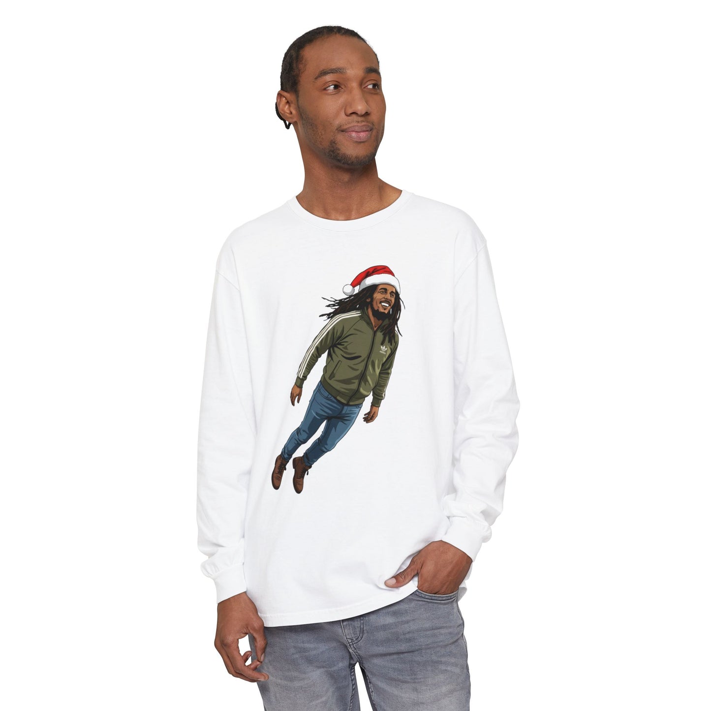 Santa Hat Rasta Man Long Sleeve Tee