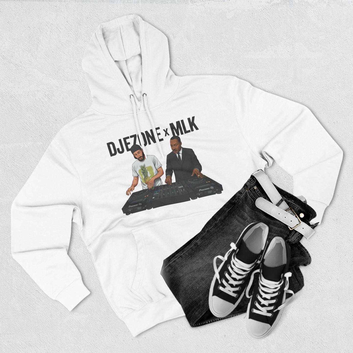 DJ Turntable Collaboration Hoodie — 'DJEZONI x MLK' Graphic Fleece Pullover