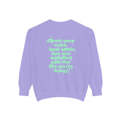 Motivational Quote Sweatshirt — "Open Your Eyes, Look Within" Lavender Crewneck
