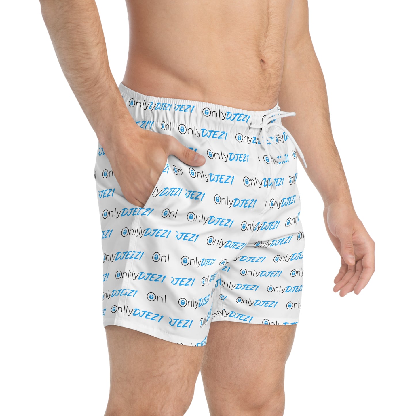 DJEZ1 Swim Trunks — All-Over Logo Print