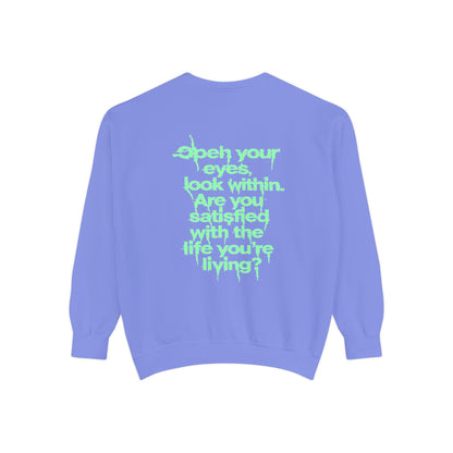 Motivational Quote Sweatshirt — "Open Your Eyes, Look Within" Lavender Crewneck