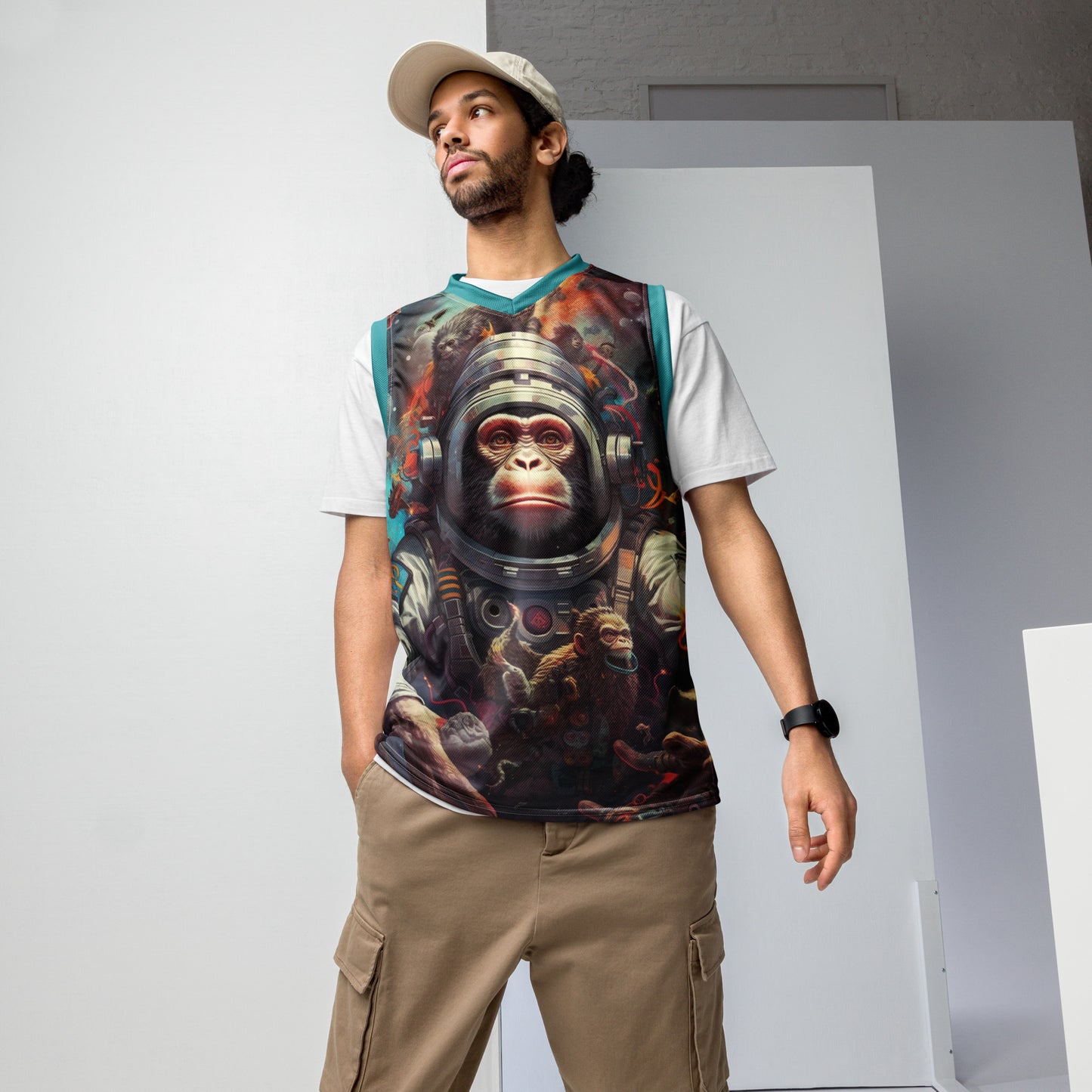 Space Monkey.- Recycled unisex basketball jersey