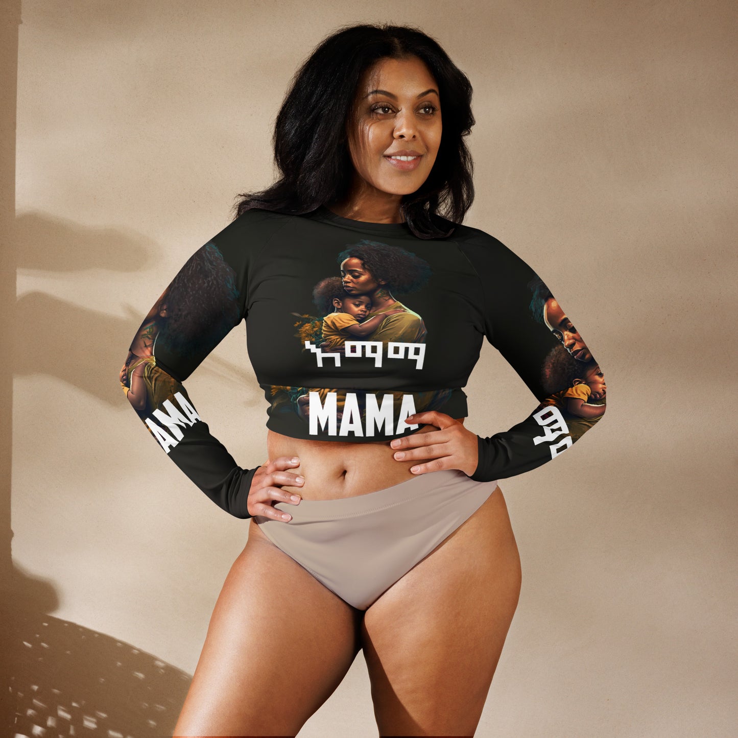 Mama እማማ  Recycled long-sleeve crop top